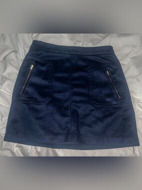 LOFT Navy Blue Mini Skirt High Waisted with Front Zip Pockets